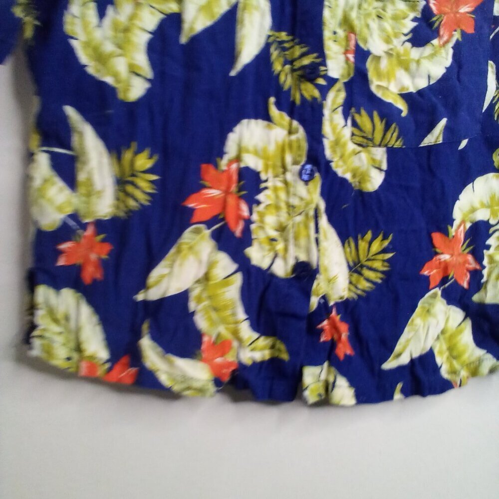 Forever 21 Shirt Women S Button Up Short Sleeve Tropical Hawaiian Blue Yellow - Picture 6 of 15